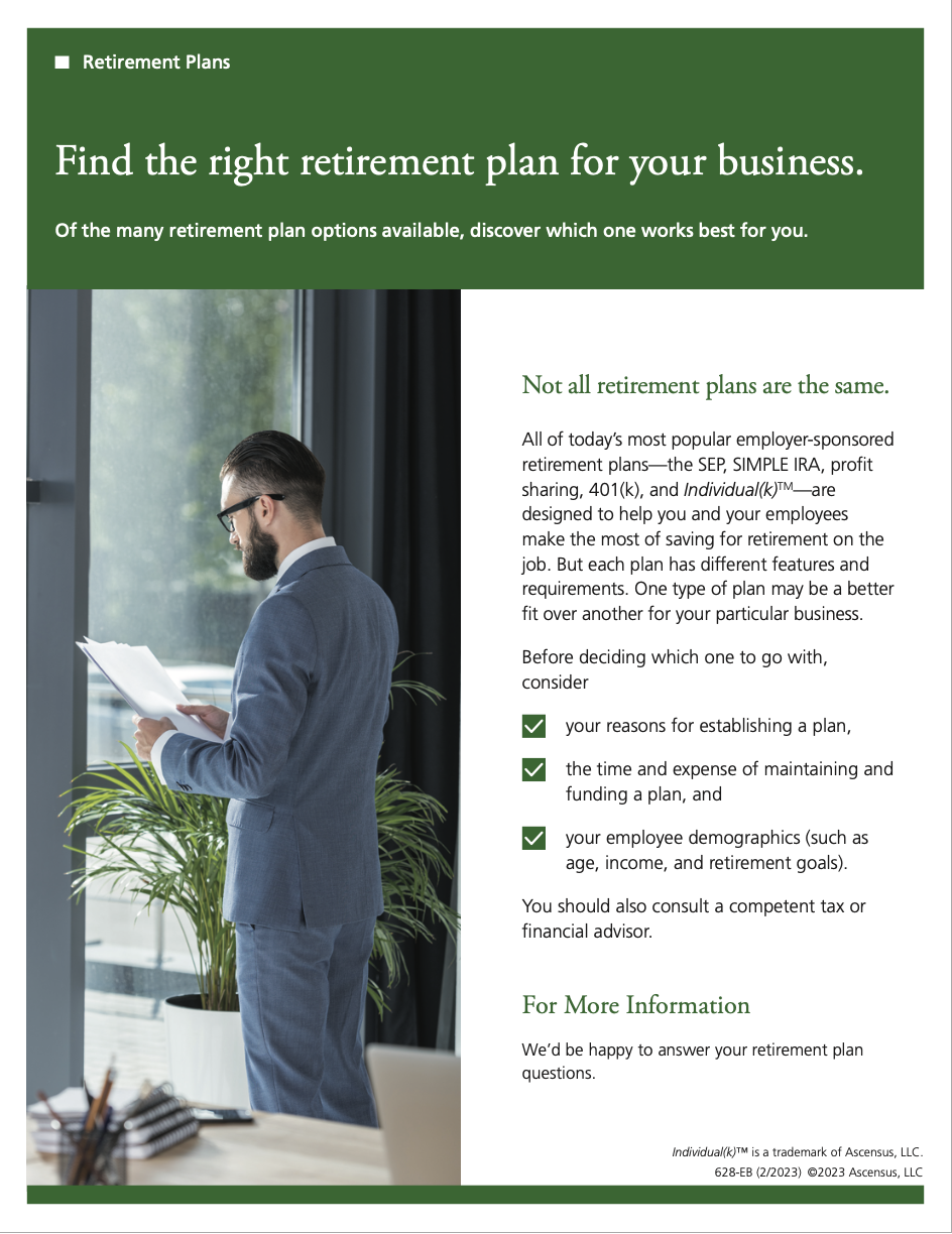 RETIREMENT PLANS FOR YOUR BUSINESS