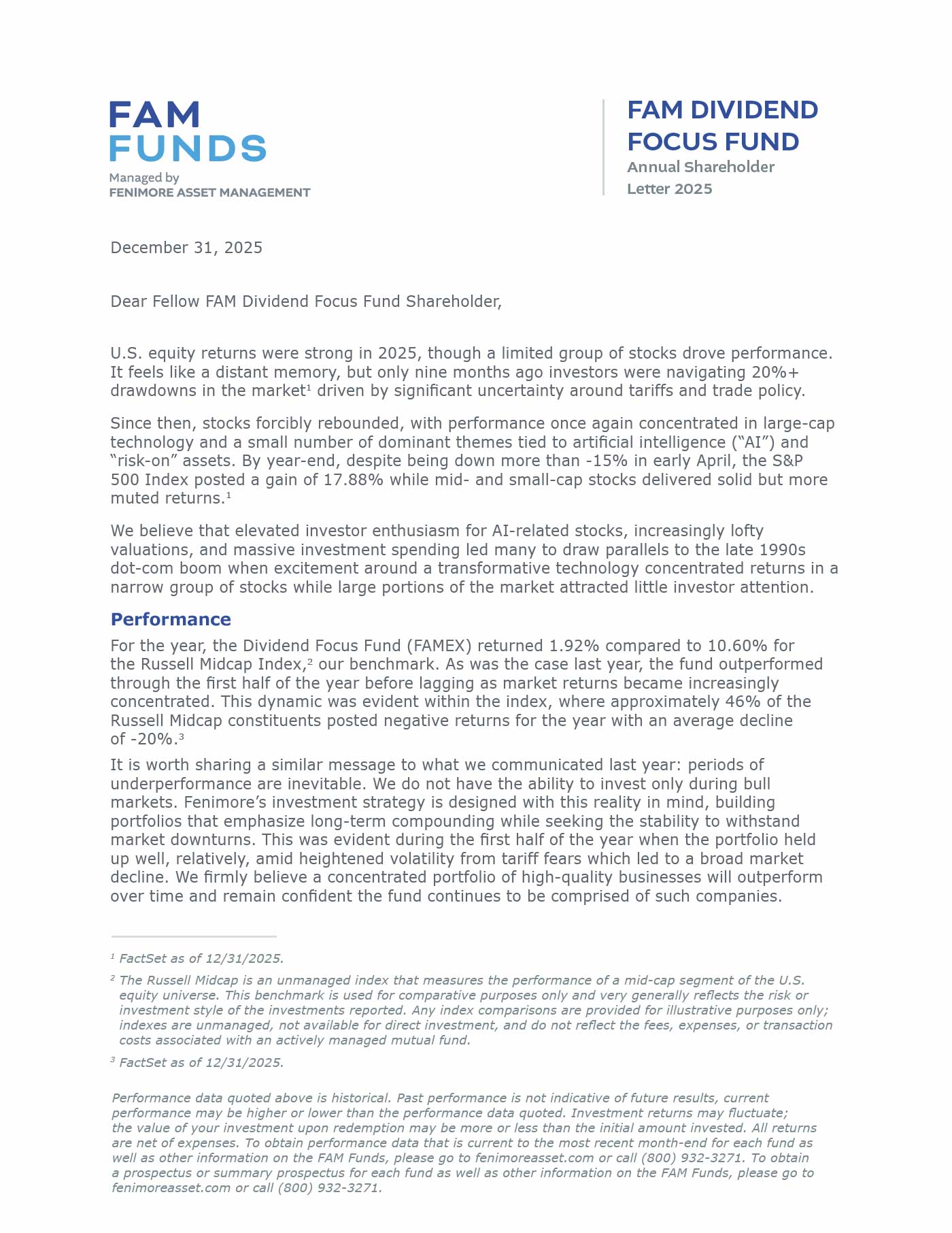 FAM Dividend Focus Fund Annual Letter