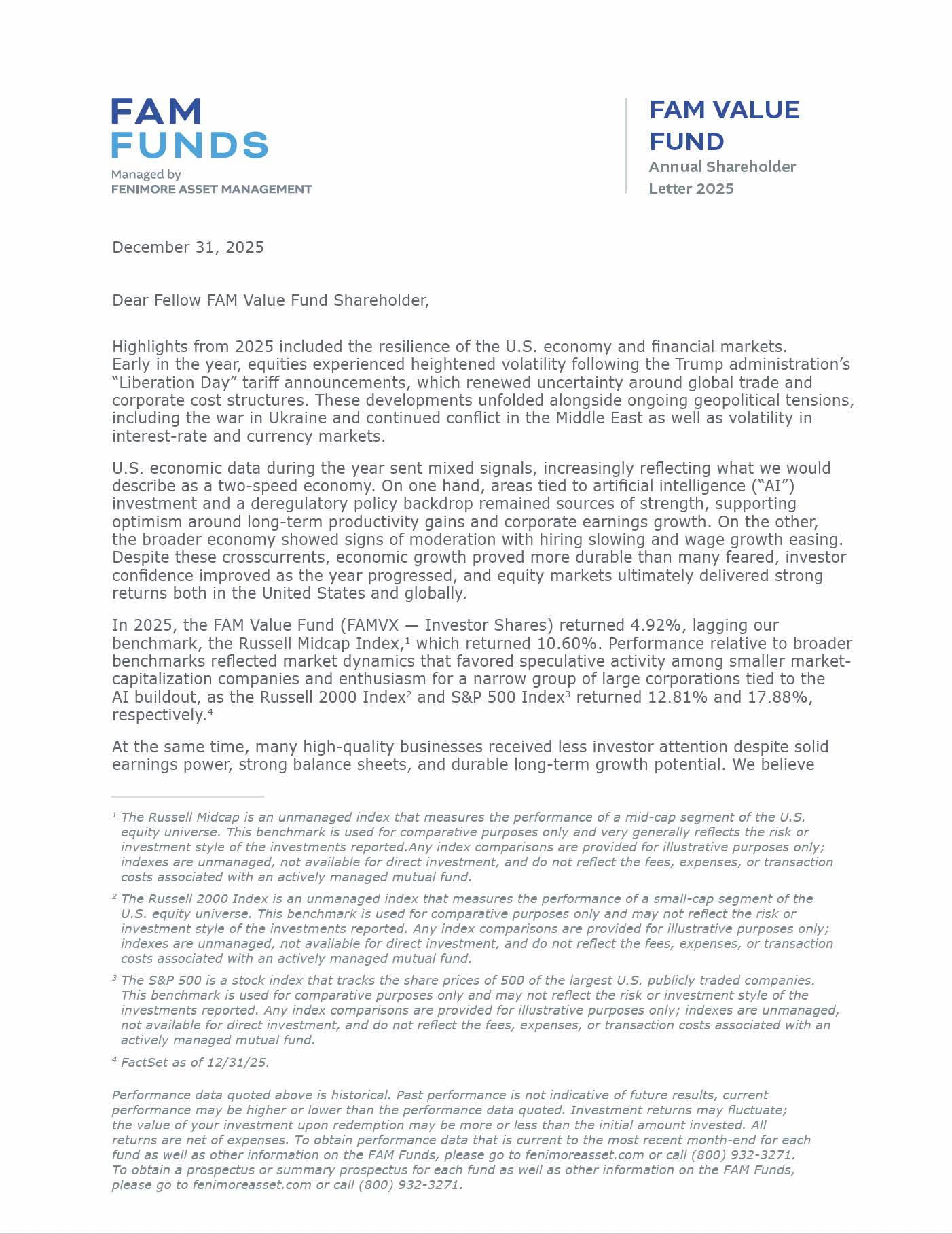 FAM Value Fund Annual Letter