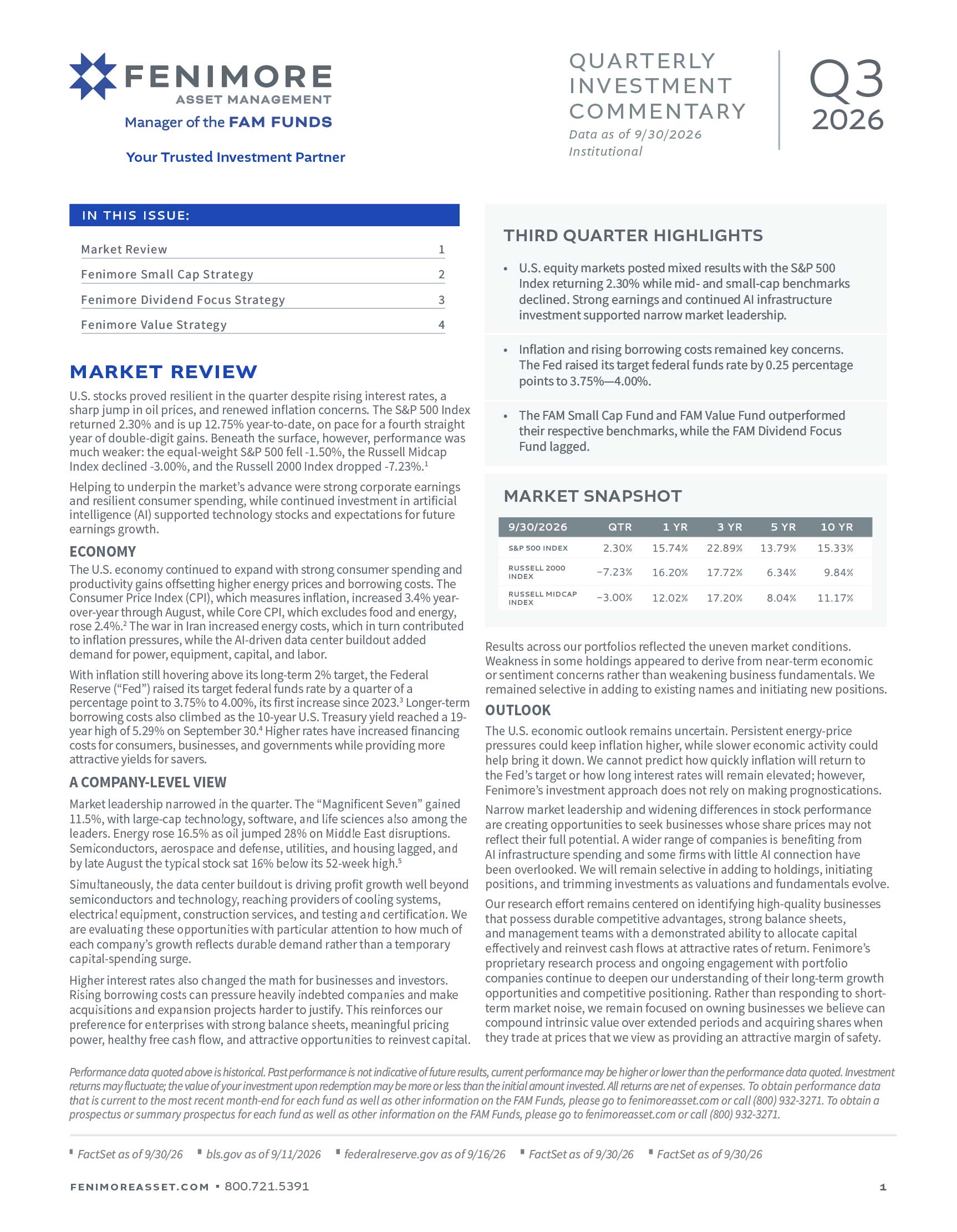 Fenimore Quarterly Investment Commentary Q3 2026